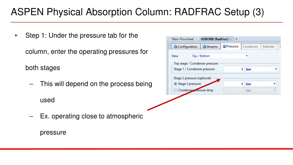 aspen physical absorption column radfrac setup 3