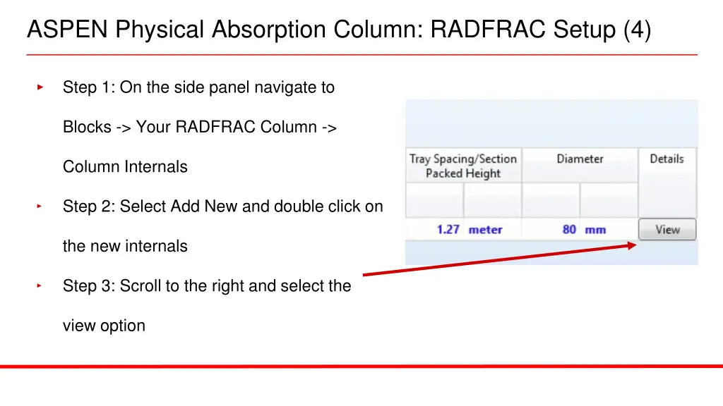 aspen physical absorption column radfrac setup 4