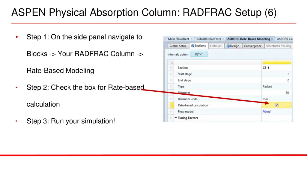 aspen physical absorption column radfrac setup 6