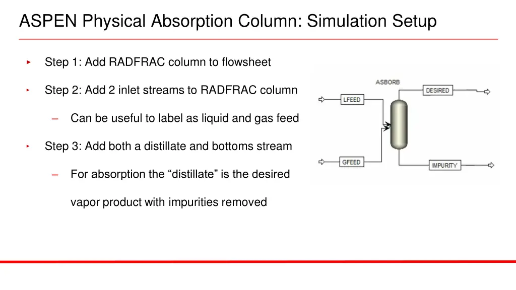 aspen physical absorption column simulation setup