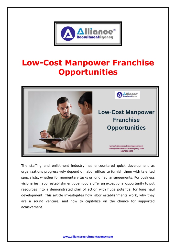 low cost manpower franchise opportunities