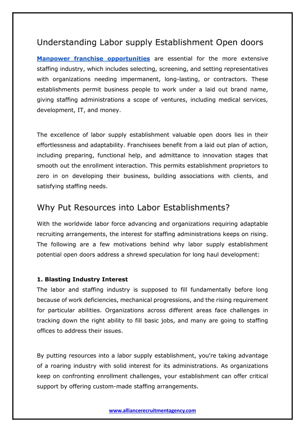 understanding labor supply establishment open