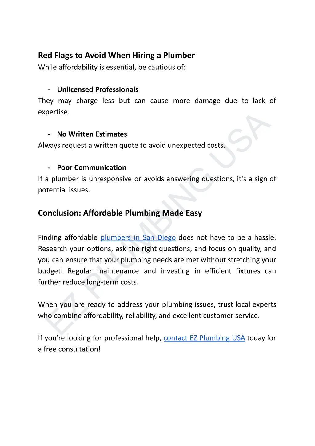 red flags to avoid when hiring a plumber while