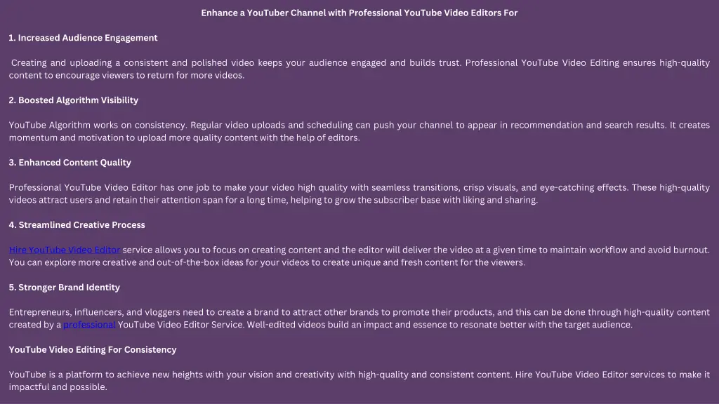 enhance a youtuber channel with professional