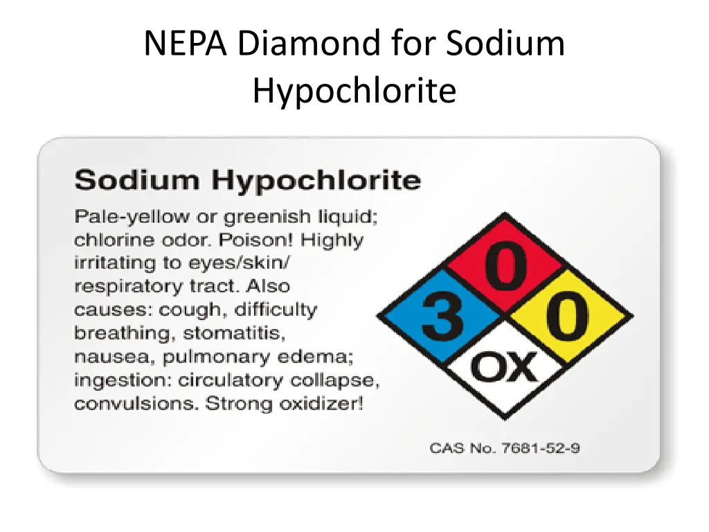 nepa diamond for sodium hypochlorite