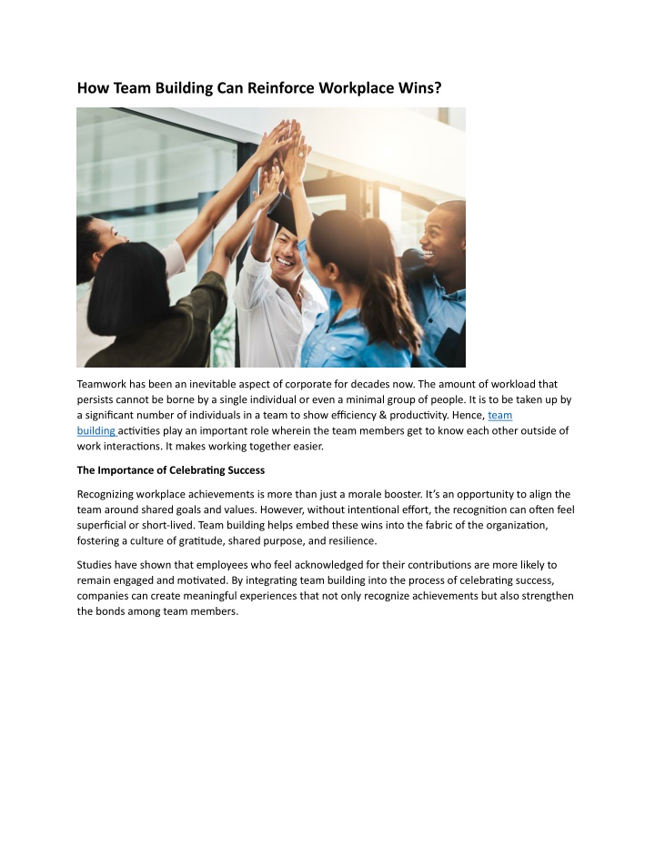 how team building can reinforce workplace wins