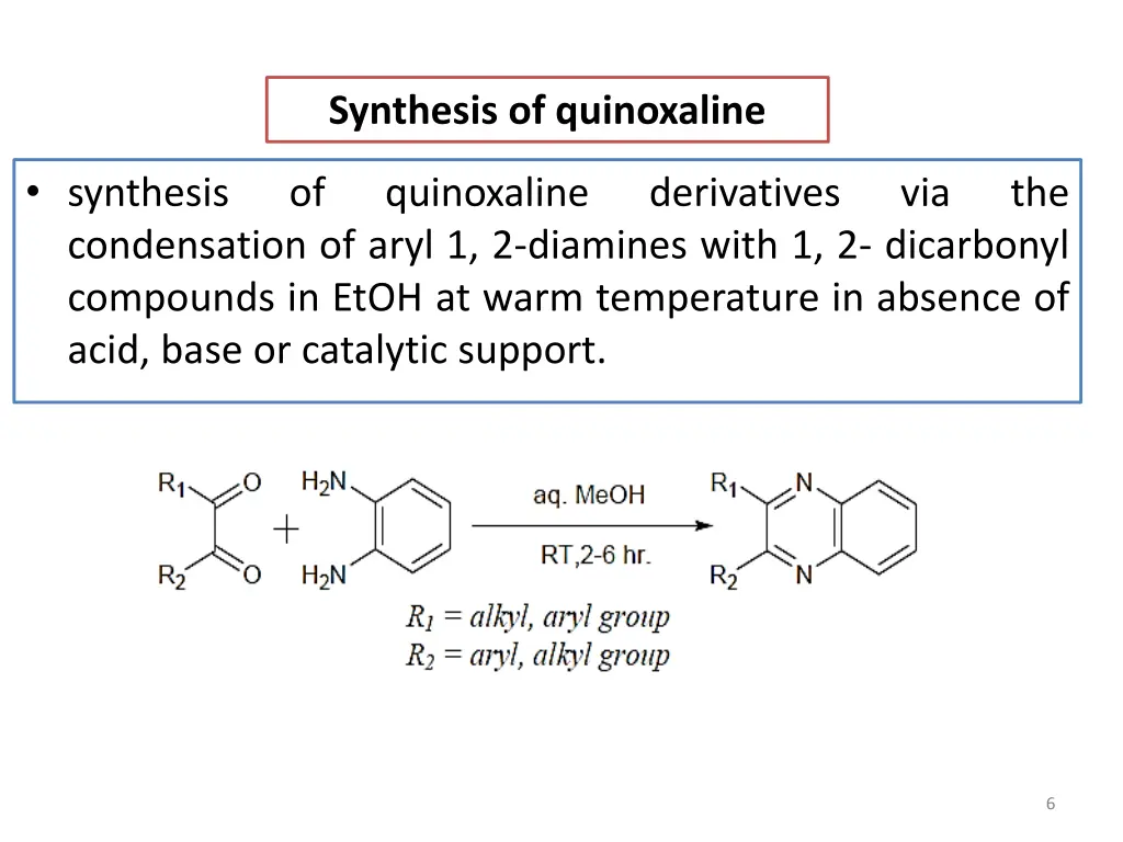 synthesis of quinoxaline