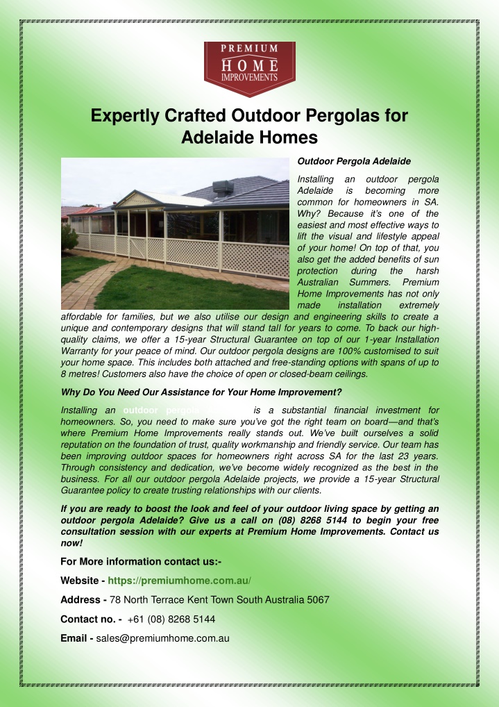 expertly crafted outdoor pergolas for adelaide