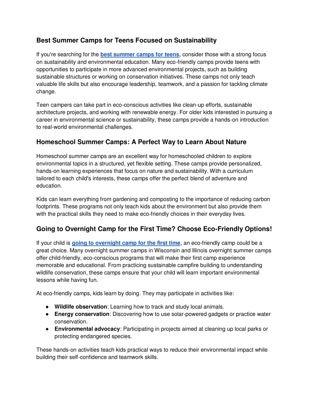 best summer camps for teens focused
