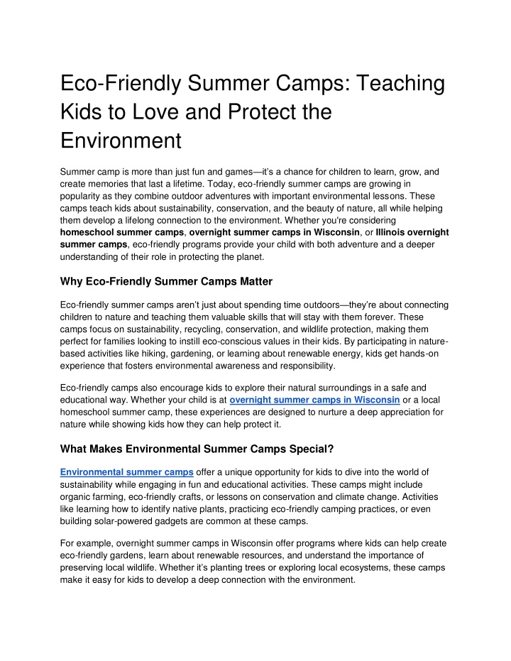 eco friendly summer camps teaching kids to love