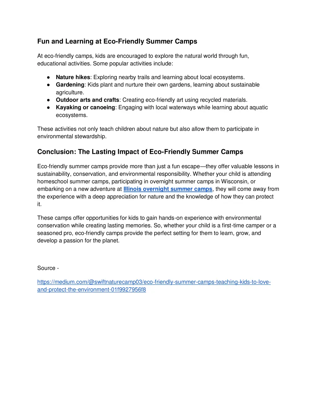 fun and learning at eco friendly summer camps