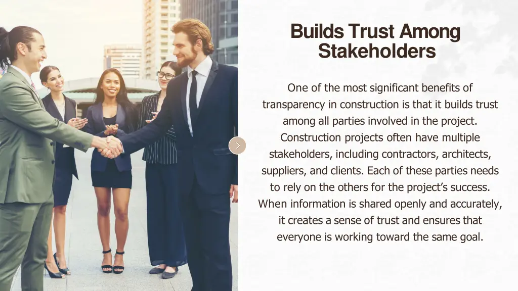 builds trust among stakeholders
