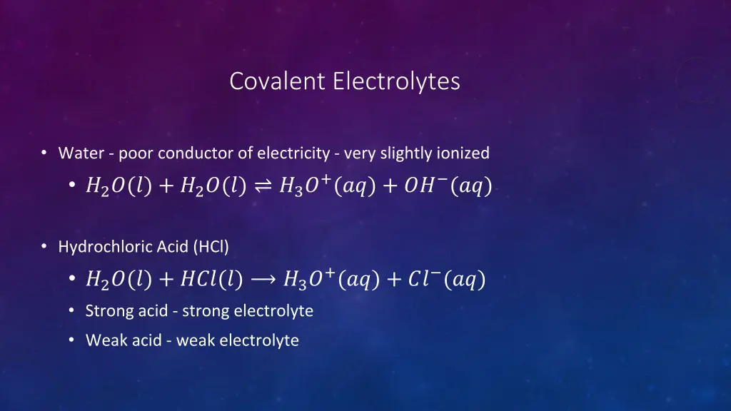 covalent electrolytes