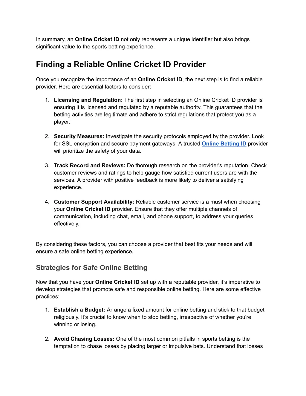 in summary an online cricket id not only