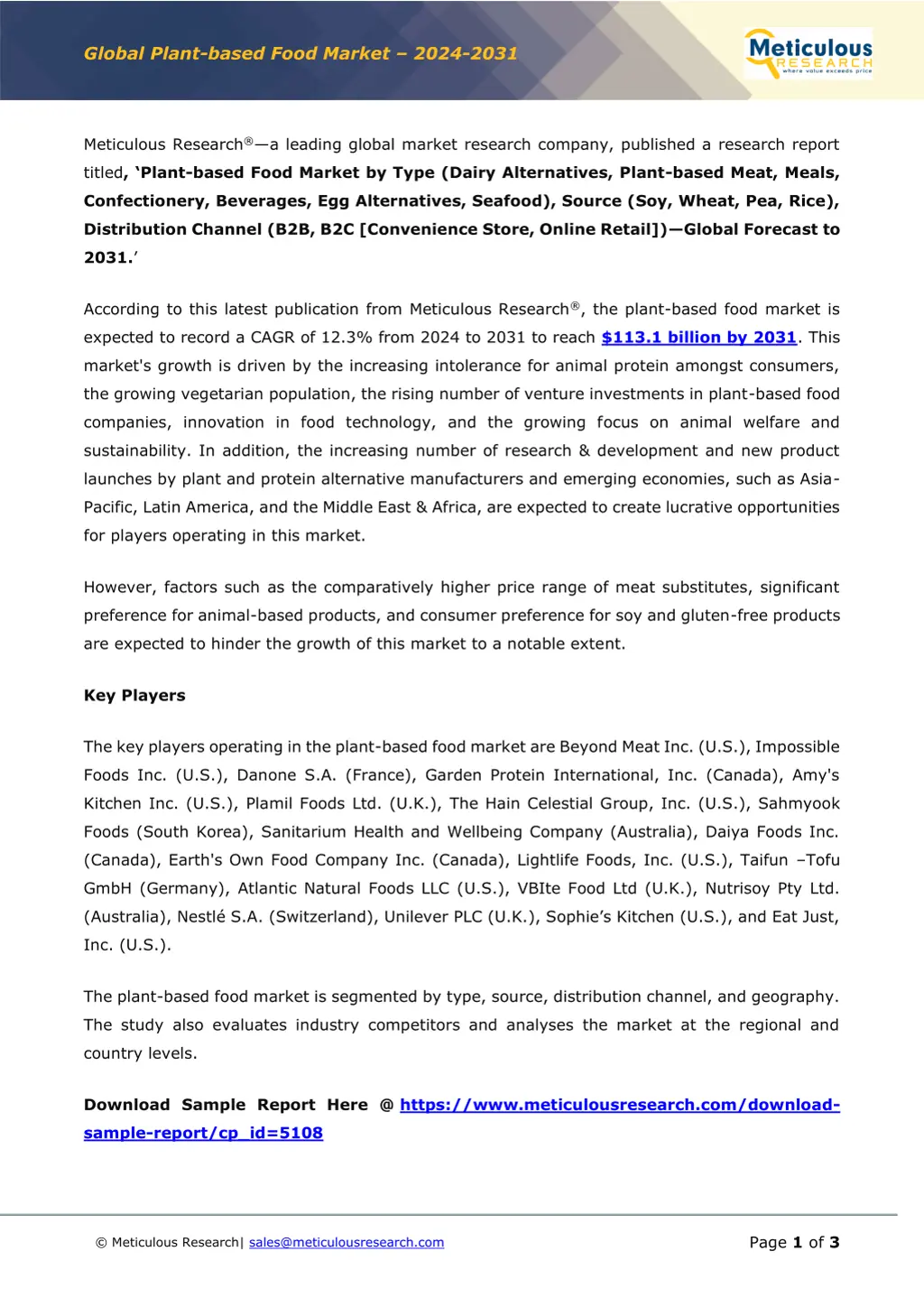 global plant based food market 2024 2031