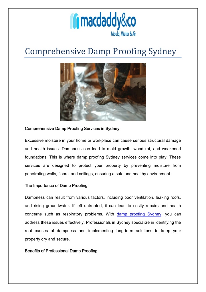 comprehensive damp proofing sydney