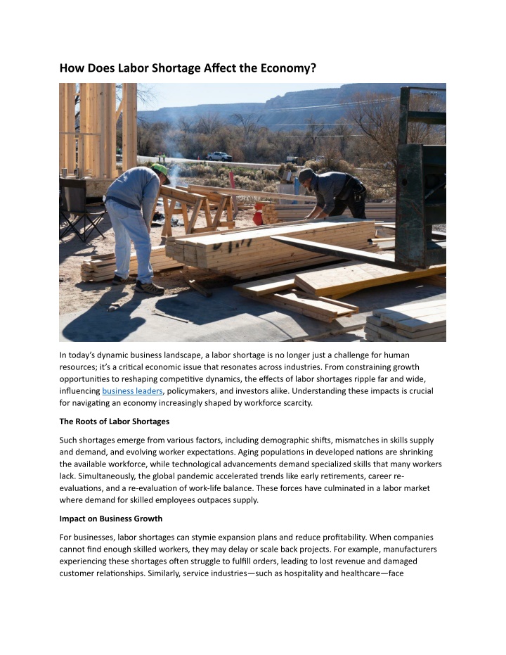 how does labor shortage affect the economy