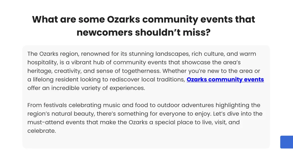 what are some ozarks community events that