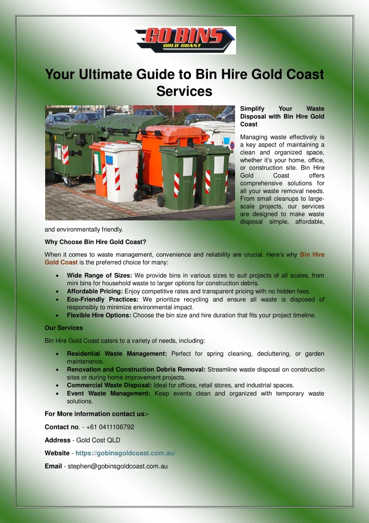 your ultimate guide to bin hire gold coast