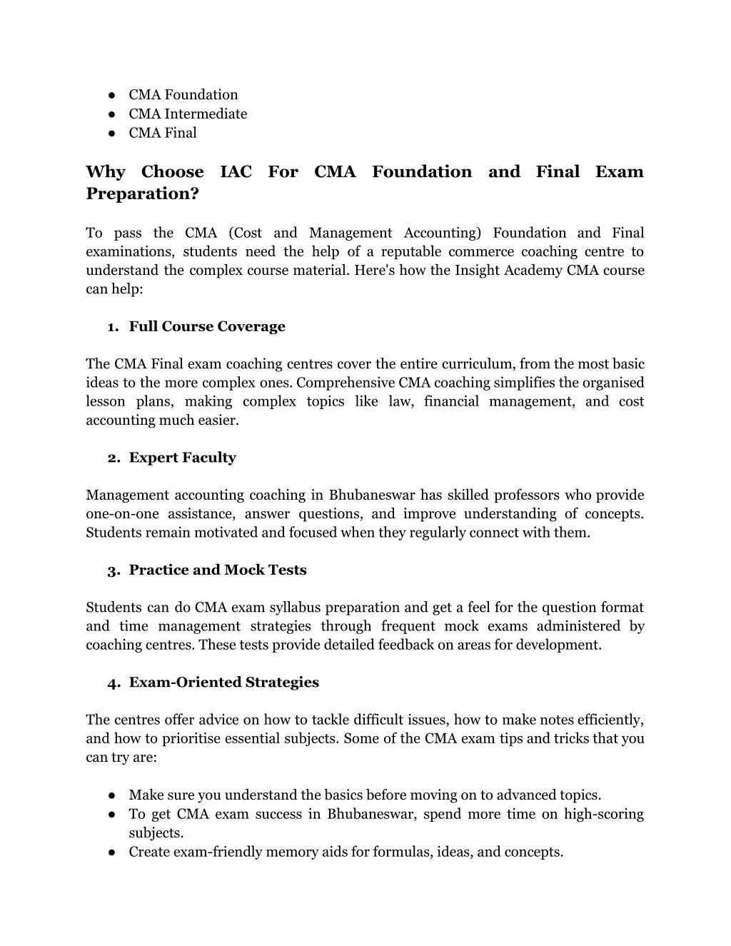 cma foundation cma intermediate cma final