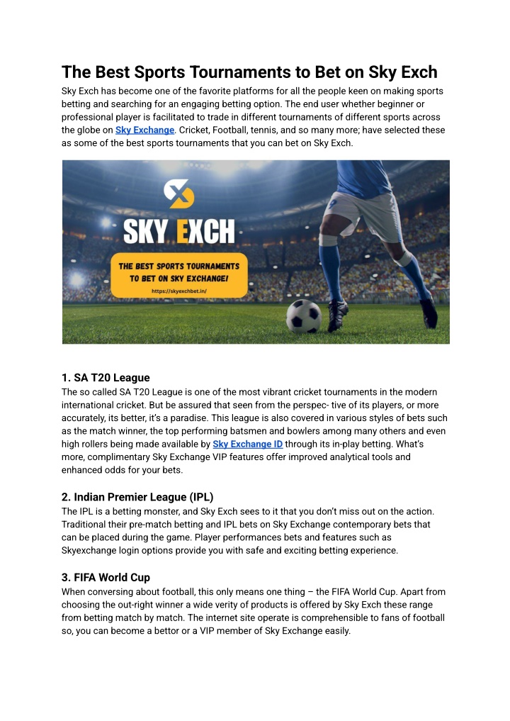 the best sports tournaments to bet on sky exch