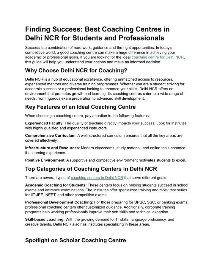 finding success best coaching centres in delhi