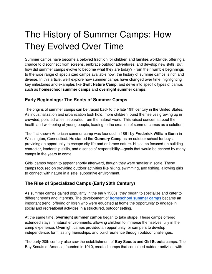 the history of summer camps how they evolved over