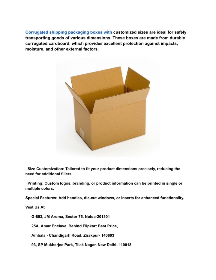 corrugated shipping packaging boxes with