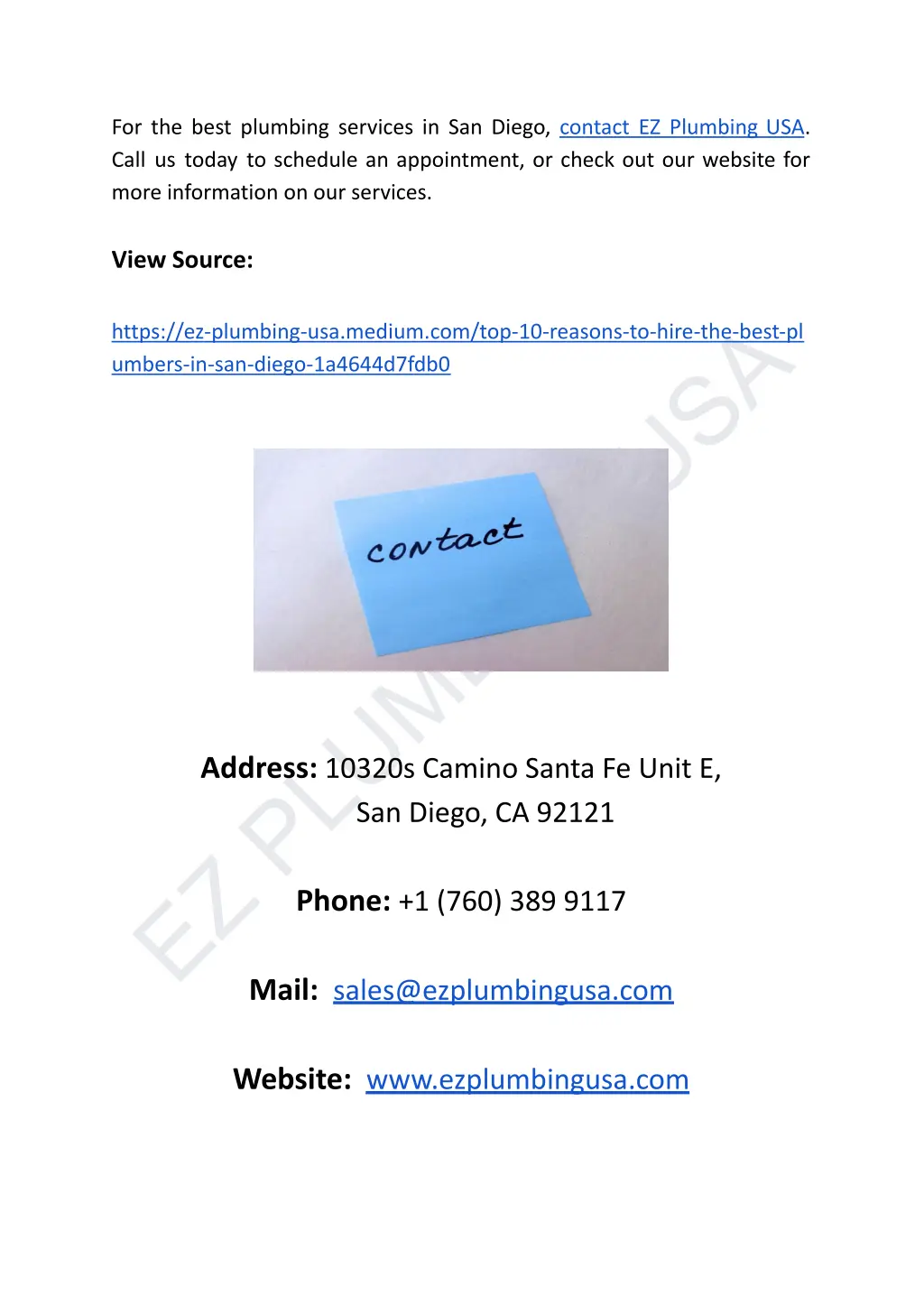 for the best plumbing services in san diego