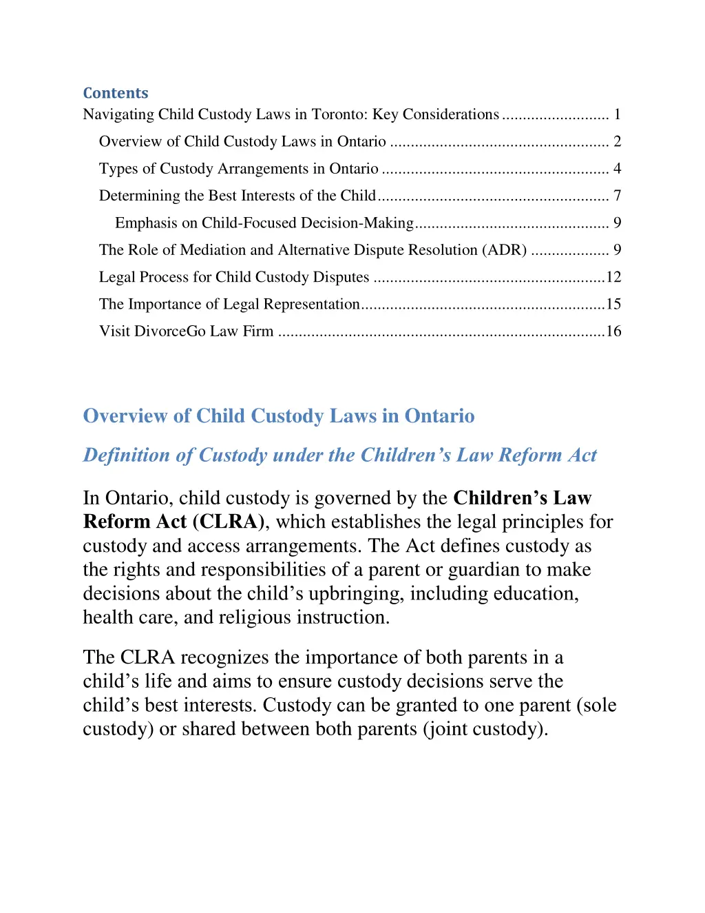 contents navigating child custody laws in toronto