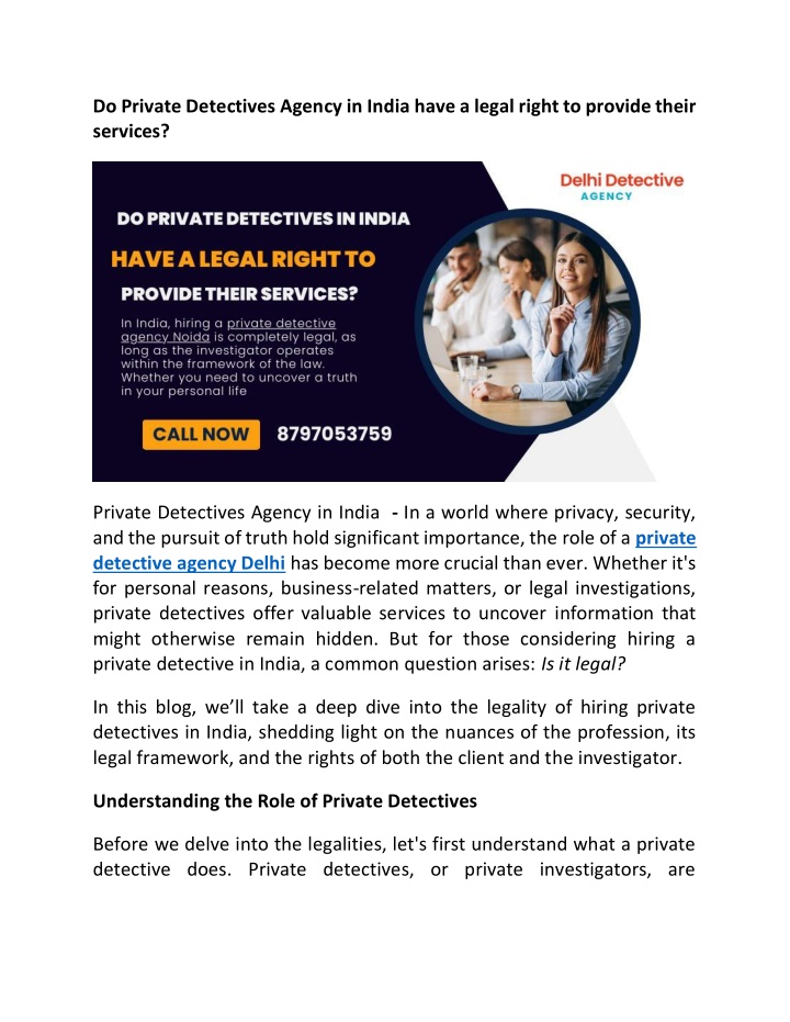 do private detectives agency in india have