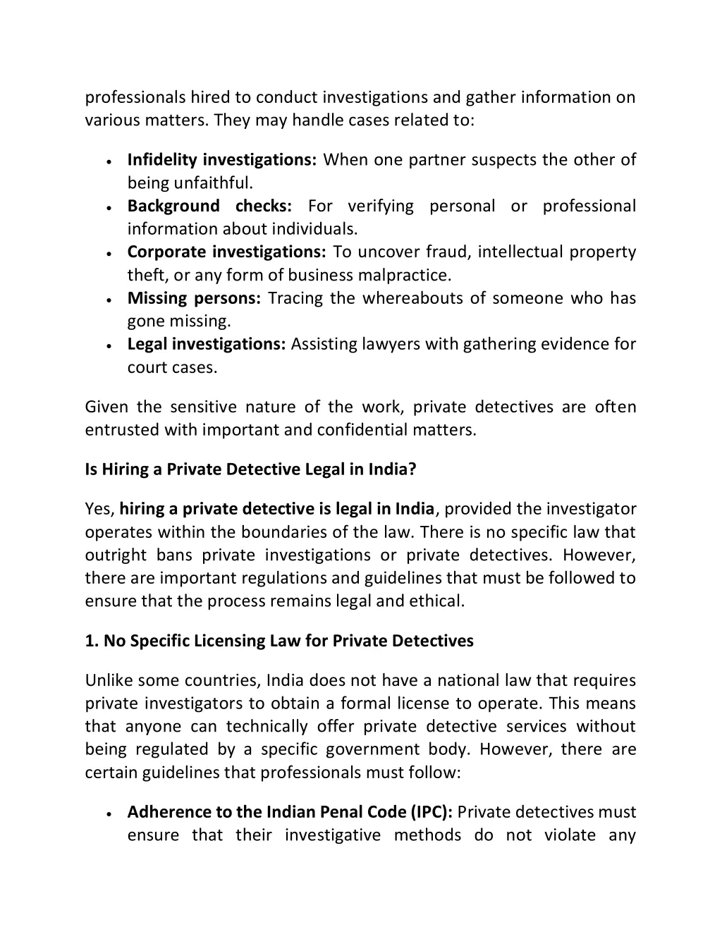 professionals hired to conduct investigations