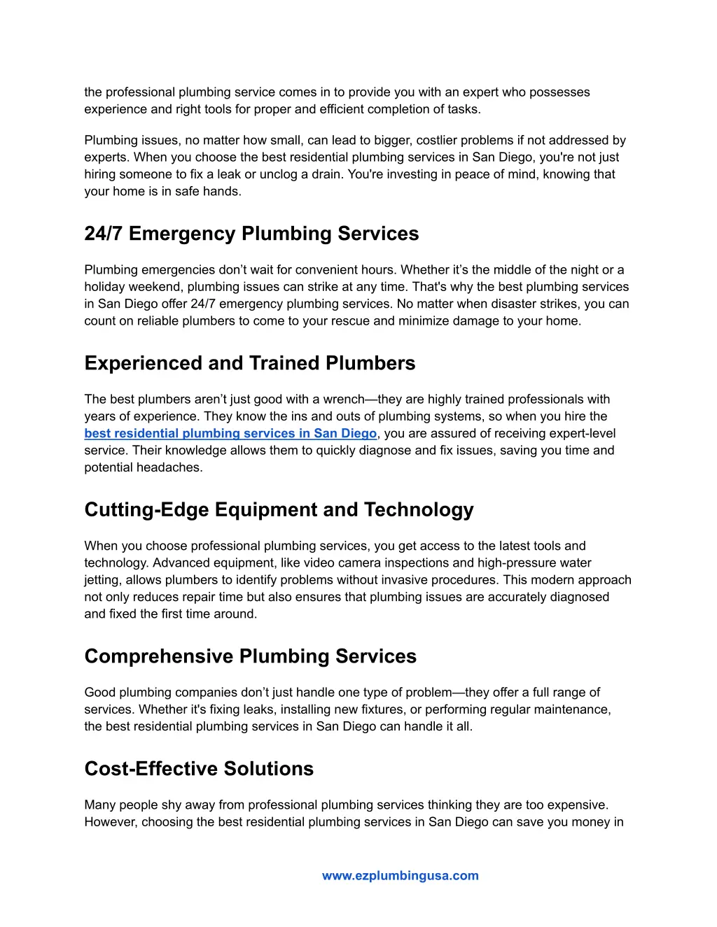 the professional plumbing service comes