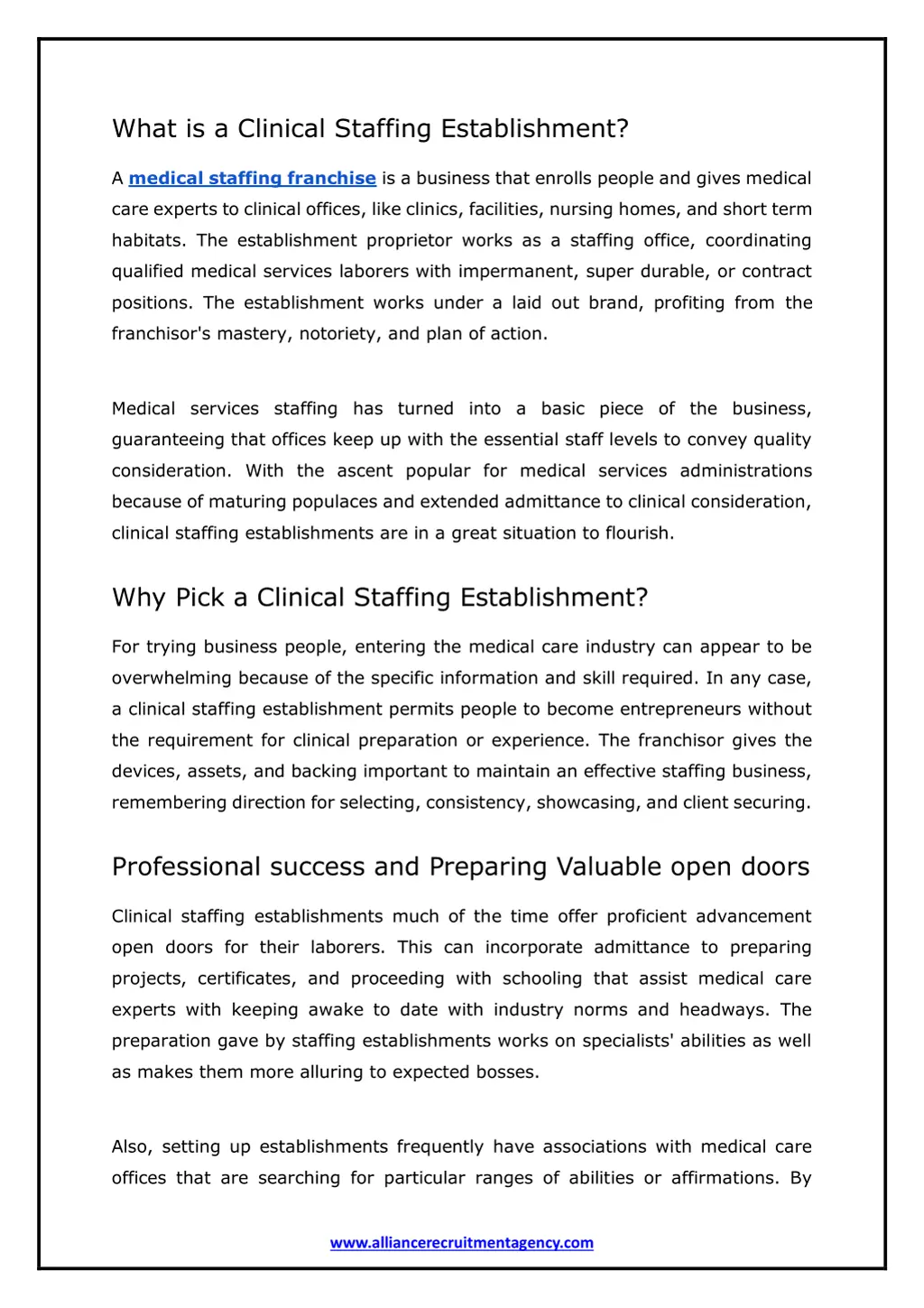 what is a clinical staffing establishment