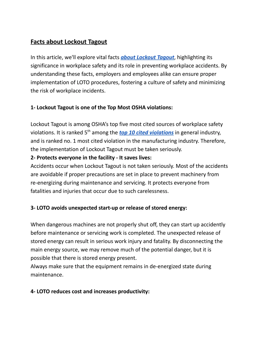 facts about lockout tagout in this article