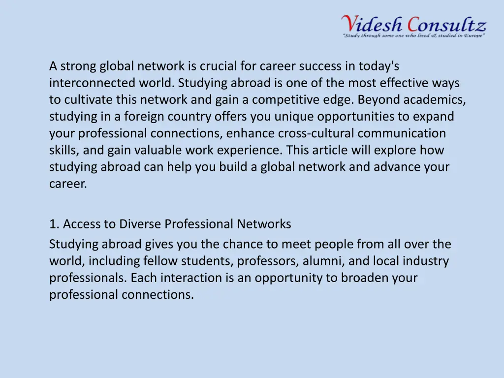 a strong global network is crucial for career