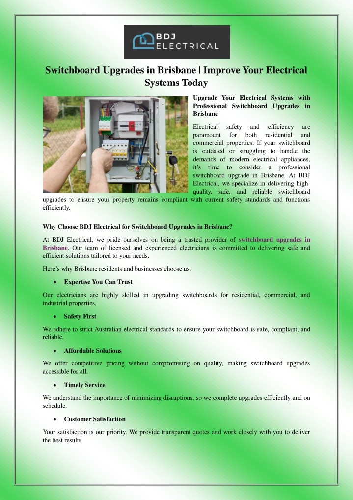 switchboard upgrades in brisbane improve your