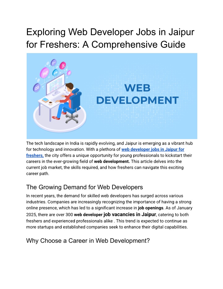 exploring web developer jobs in jaipur