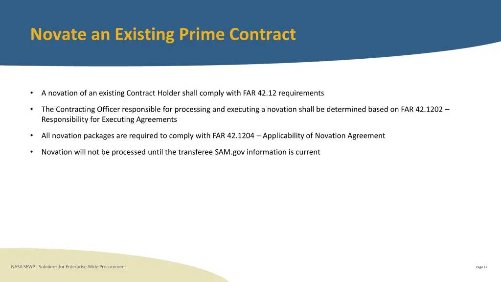 novate an existing prime contract