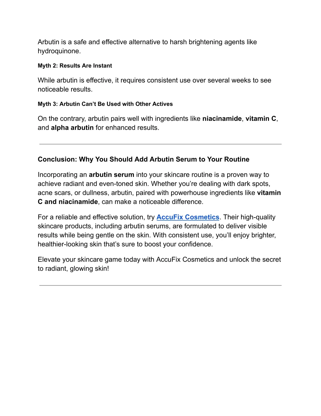 arbutin is a safe and effective alternative