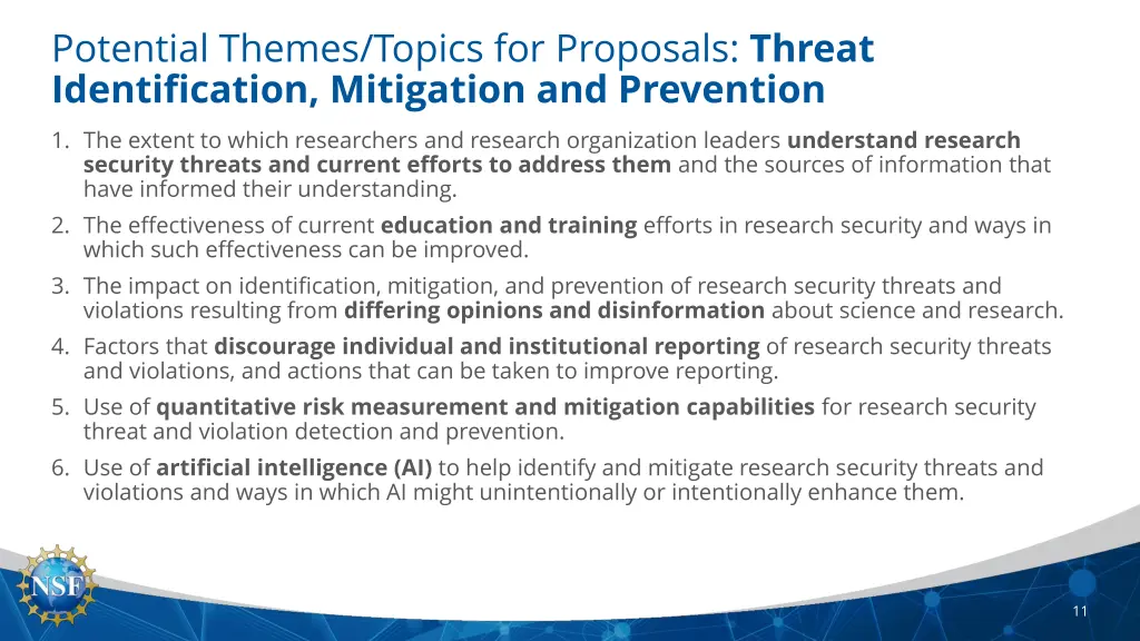 potential themes topics for proposals threat