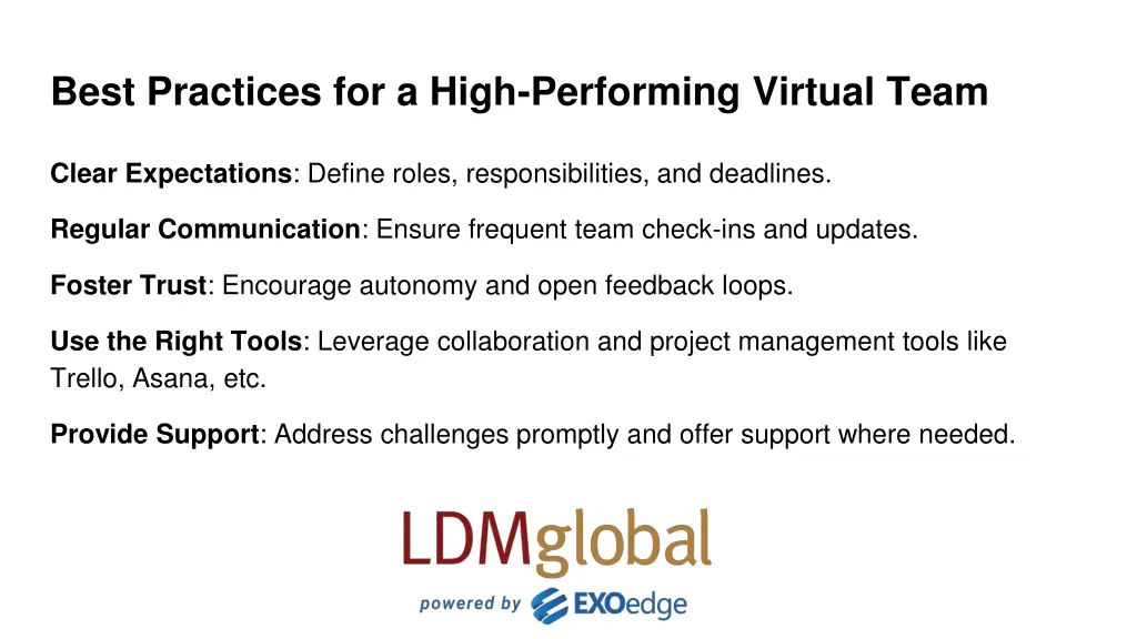 best practices for a high performing virtual team