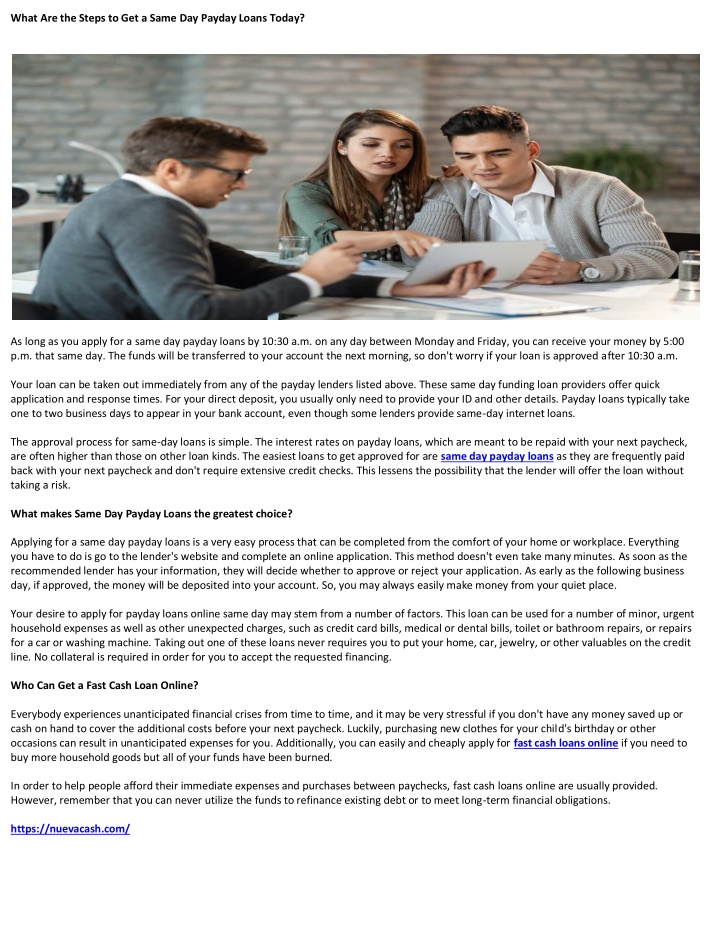 what are the steps to get a same day payday loans