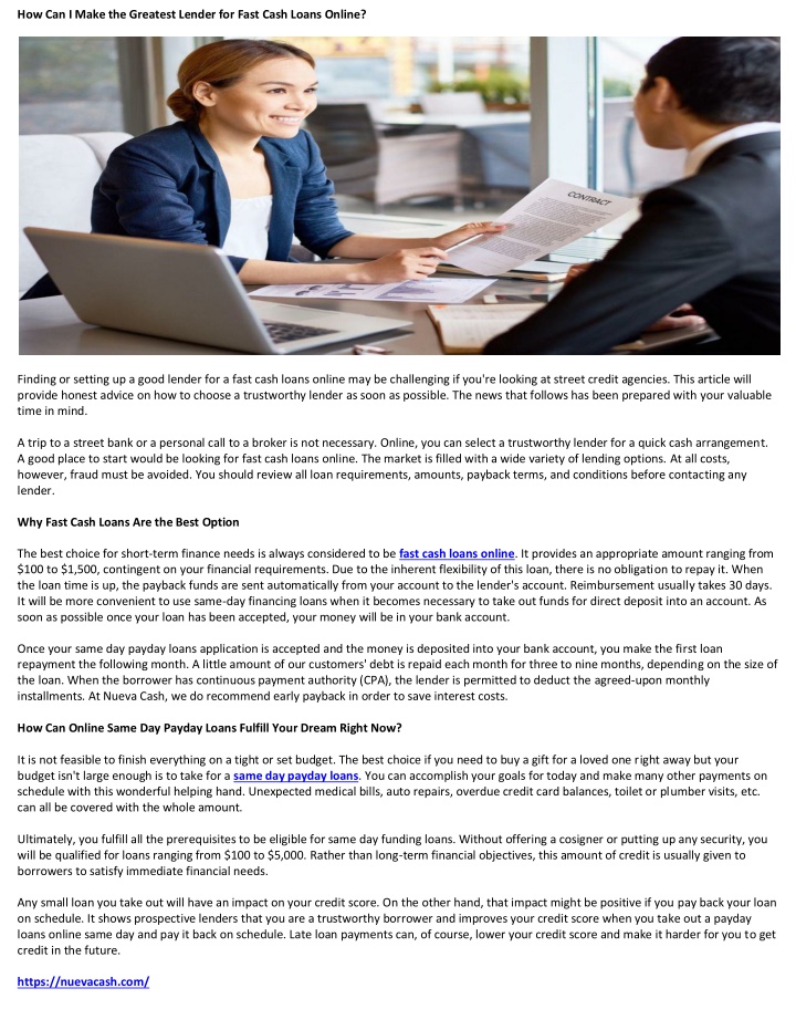 how can i make the greatest lender for fast cash