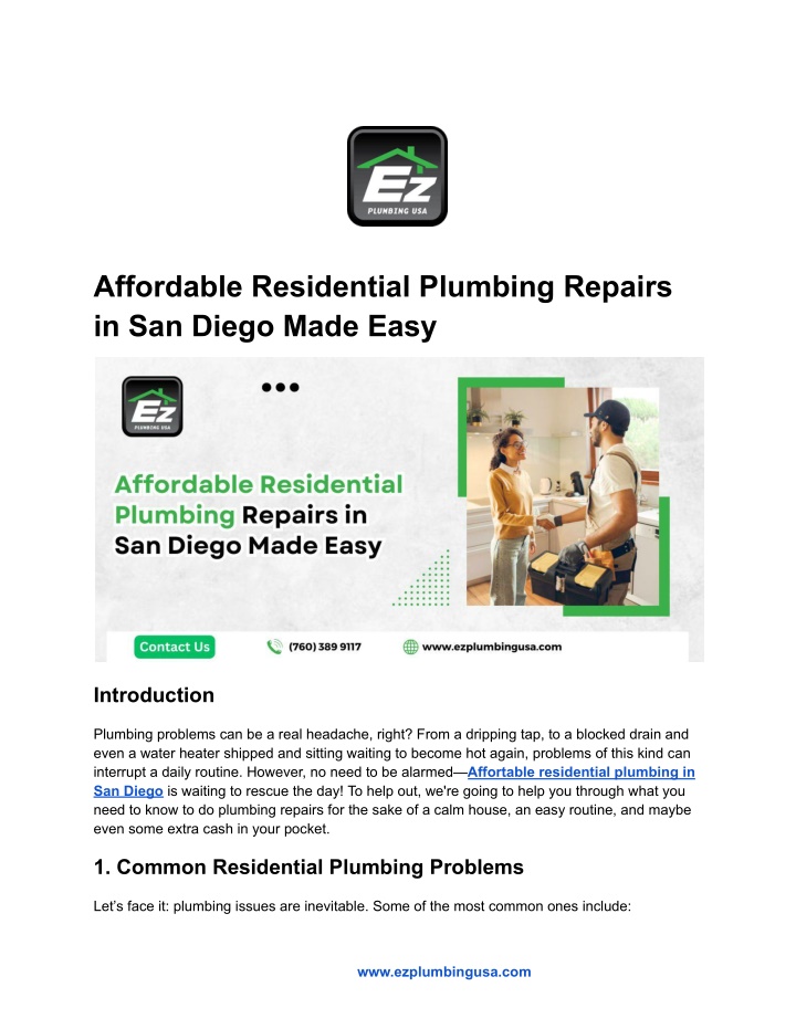 affordable residential plumbing repairs