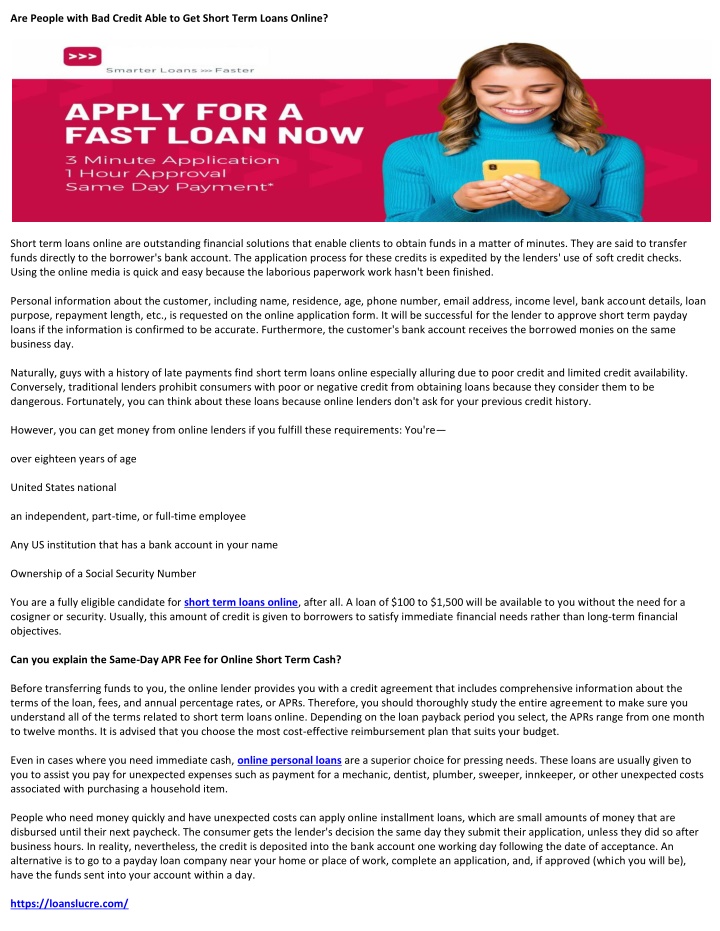 are people with bad credit able to get short term