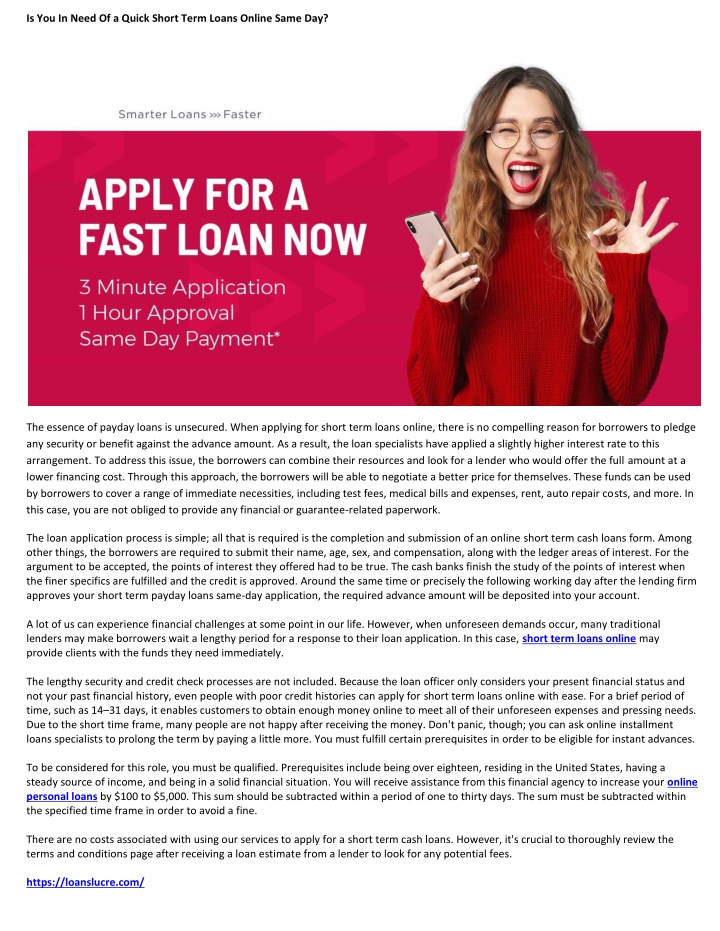 is you in need of a quick short term loans online