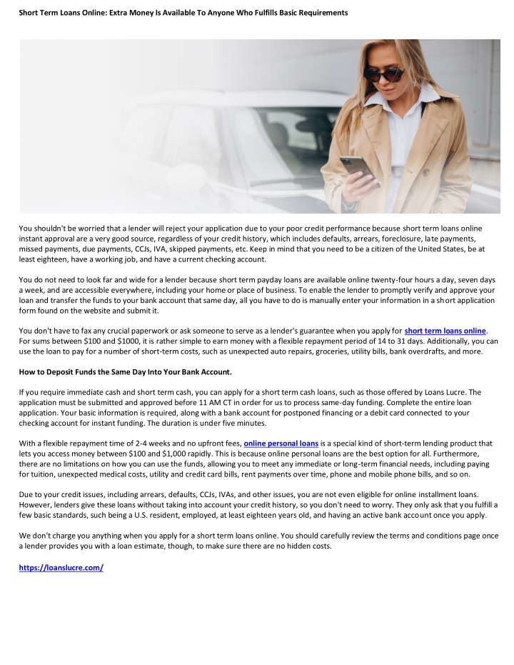 short term loans online extra money is available