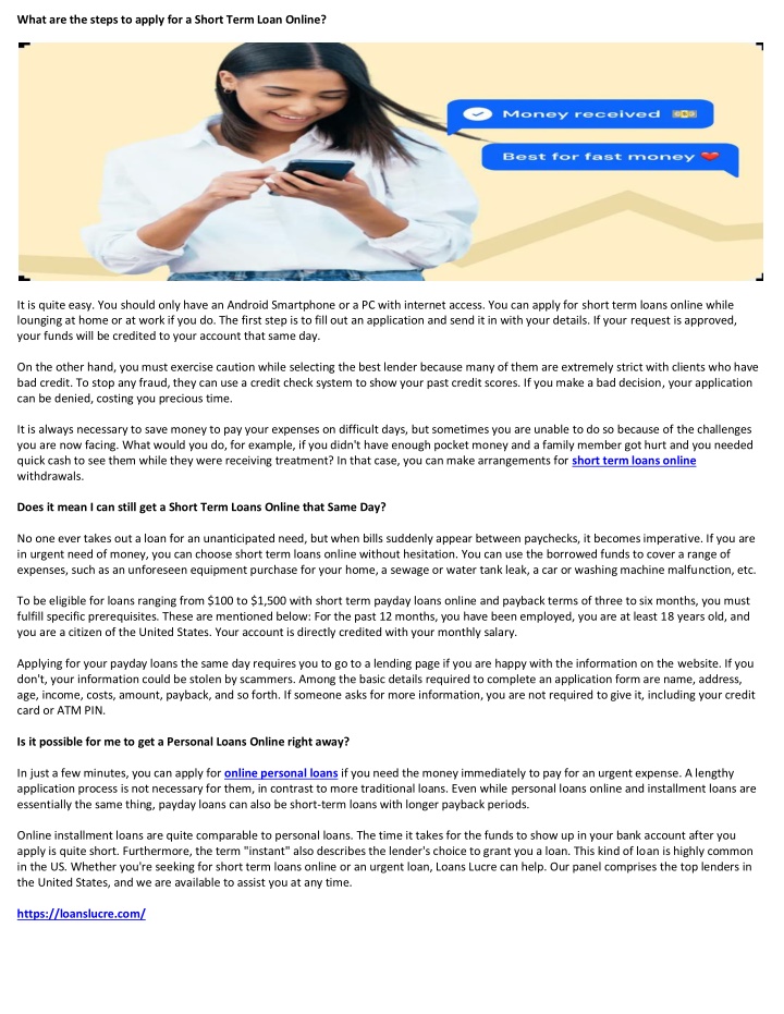 what are the steps to apply for a short term loan