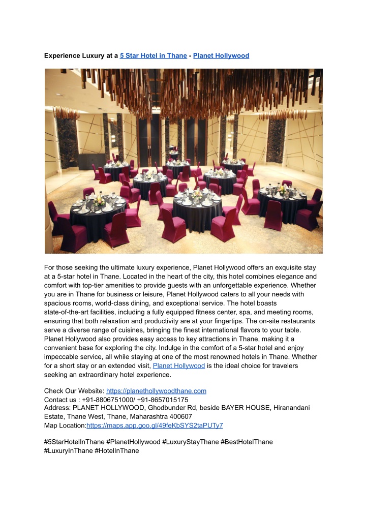 experience luxury at a 5 star hotel in thane